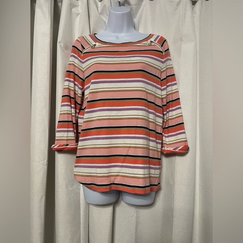 Rafaella Women’s 3/4 Sleeve Striped Shirt Size Medium